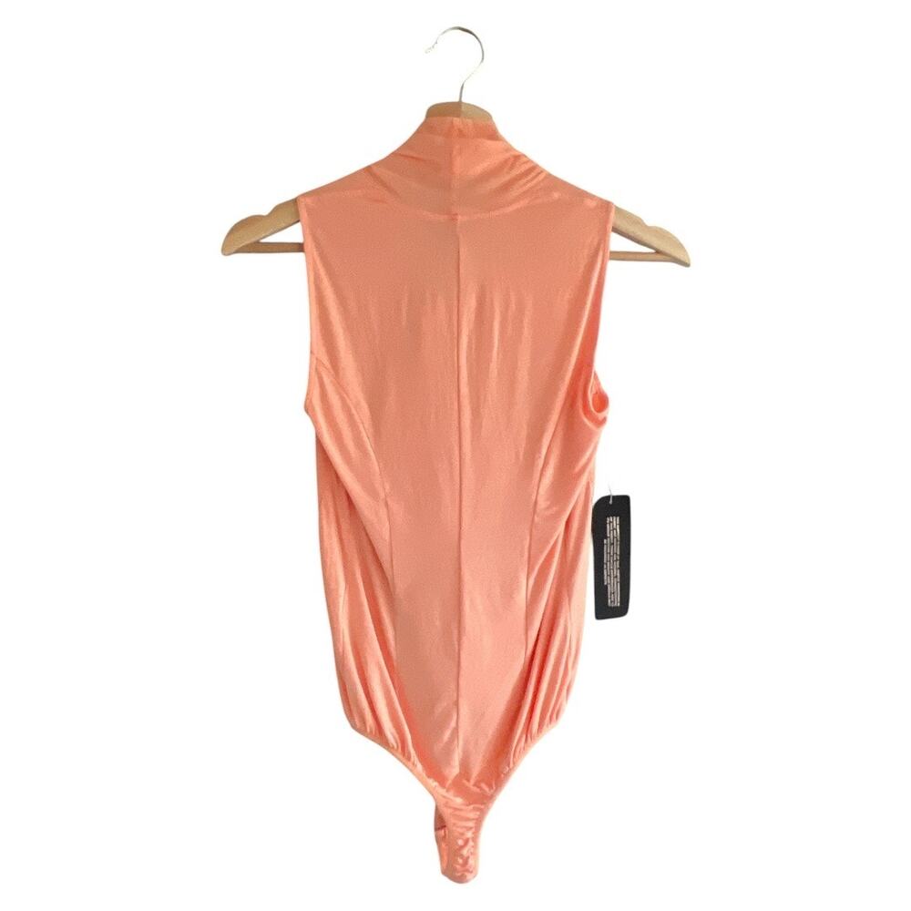 Bebe XXS NWT Pink Mulberry Silk Blend Bodysuit Top Sleeveless Deep V Neck - Picture 2 of 9